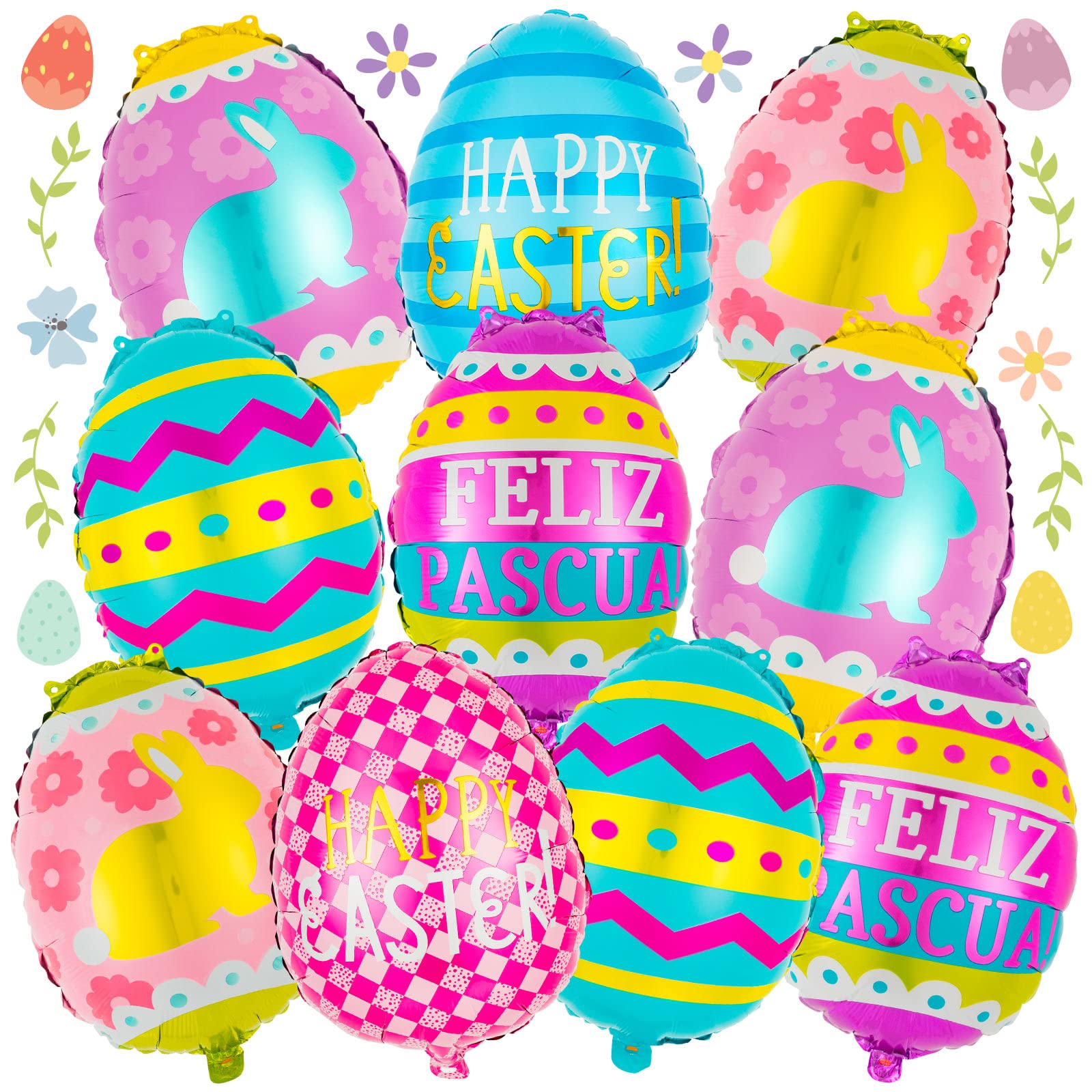 40 PCS Easter Foil Balloons, Happy Easter Egg Balloon, Egg Mylar Balloons for Party Decorations Supplies
