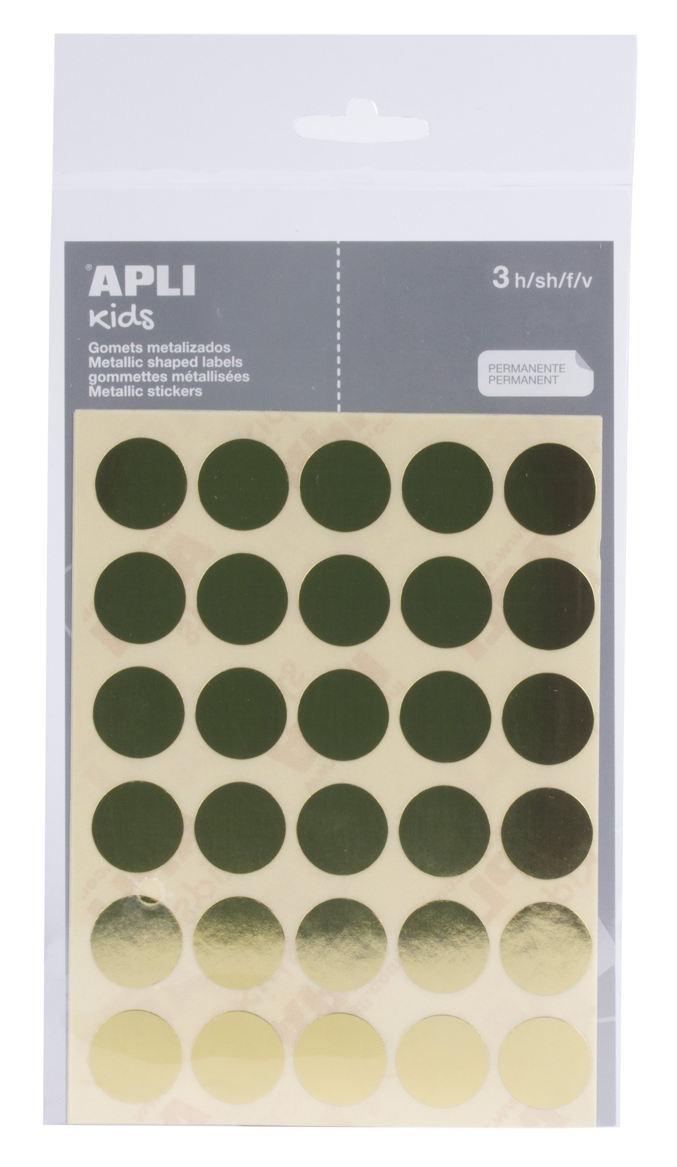 APLI Kids 11808 โ Bag of 20 mm Round Stickers, Gold, 3 Sheets of Gummets โ image 1
