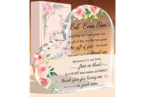 Petitian Step Mom Gift Ideas for Bonus Mom, Second Mom Gifts, Step Daughter Stepdaughter Stepson to My Other Mom Gift, Stepmom Gifts Clear Acrylic Heart Paperweight Keepsake for Mother's Day Birthday