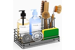 Yofidra Kitchen Sink Caddy: Sink Sponge with Instant Drying Stone, Metal Stainless Steel Dish Sponge Holder Basket for Sponges, Scrubbers, Soap, 9.5" X 5.5" X 5.7" Sink Box Organizer