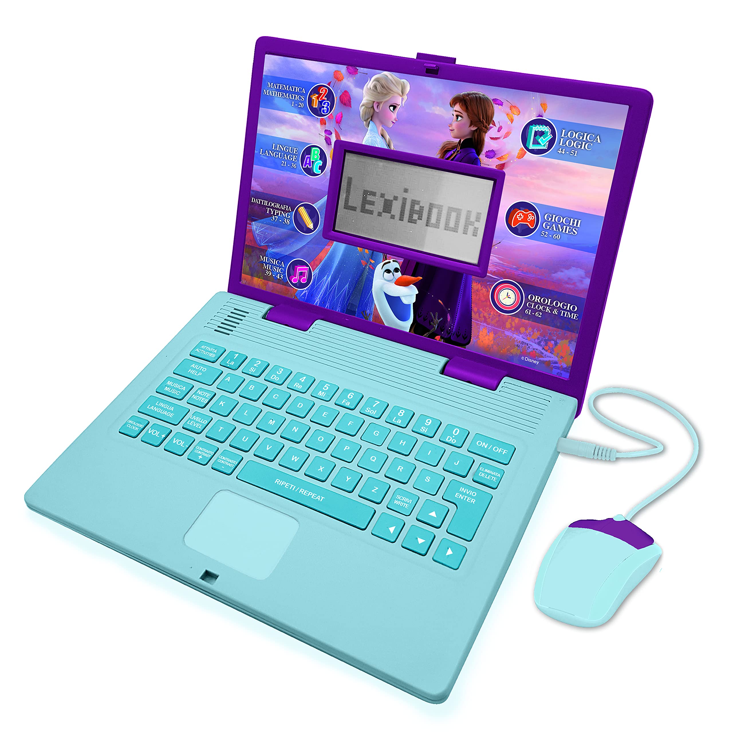 LEXIBOOK, Frozen, Educational and Bilingual Laptop Italian/English, Girls Toy with 124 Activities to Learn, Play Games and Music with Elsa & Anna, Blue/Purple, JC598FZi5 — image 1