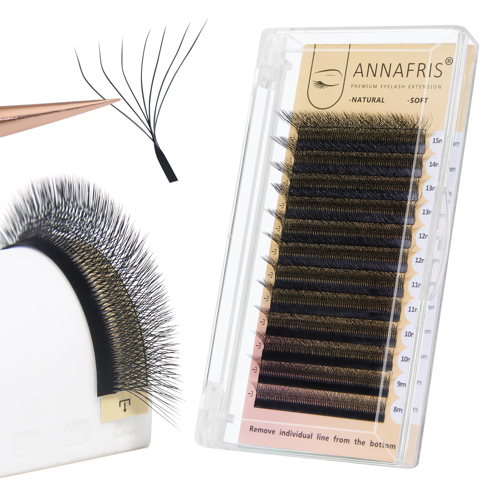 ANNAFRIS Eyelash Extension W 7D 0.07 C 9-13mm Premade Fan 7d Lashes Extension W Lashes Russian Volume Eyelashes(7D,0.07C,9-13mm)