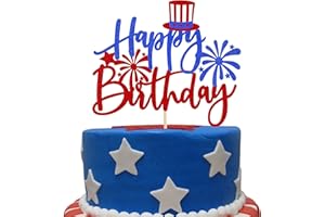 ZHUOWEISM 1 PCS Happy Birthday Cake Topper with Glitter Firework Independence Day Cake Pick USA Patriotic Decorations for 4th of July Independence Day American National Theme Birthday Party Supplies