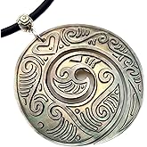 Swimmi Hand Carved Ethnic Design Māori Koru Peace Pendant Mother of Pearl Necklaces for Women, Handmade Adjustable Cord Seashell Necklace Jewelry (EA308)
