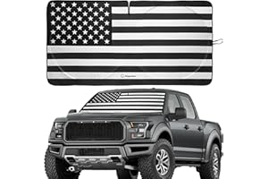 MAGNELEX American Flag Windshield Sun Shade, High-Resolution Car Sun Shield with Mirror Cut-Out for Automotive Interior Sun and Heat Protection, Folding Car Sunshade with Storage Bag - XLarge, Black & White
