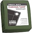 CARTMAN Finished Size 8x10 Feet Canvas Tarp with Rustproof Grommets, Heavy Duty Multipurpose Tarpaulin Cover for Canopy Tent, Roof, Camping, Woodpile