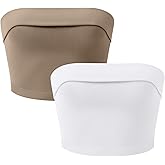 OLCHEE Womens 2 Pack Tube Tops Seamless Ribbed Strapless Bandeau Top Fold Over Slim Fitted Summer Going Out Shirt