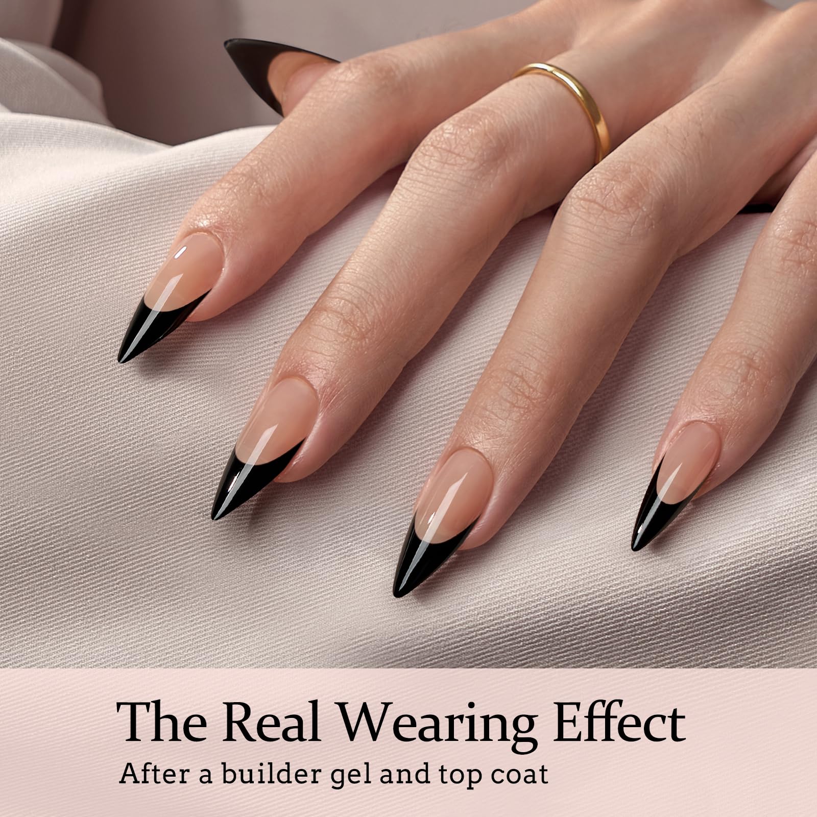 btartboxnails Press On Nails Long - 3 In 1 Black French Tips X-coat Tips, Halloween Nude Soft Gel Stiletto Nail Soak Off Acrylic Fake Glue 15 Sizes 150 Extension Set - Image 2