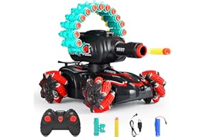 BOKSIYUR BOKSYUR Rc Car Shoot SoftBullet,Fits for Nerf,Rc Tank That Shoots,Battle ANK with Remote Control Tank That Shoots Foam Darts-Stunts,16Foam Darts- Birthday Presents ForKids 7 8 9 10 11 Year Old（red2.0