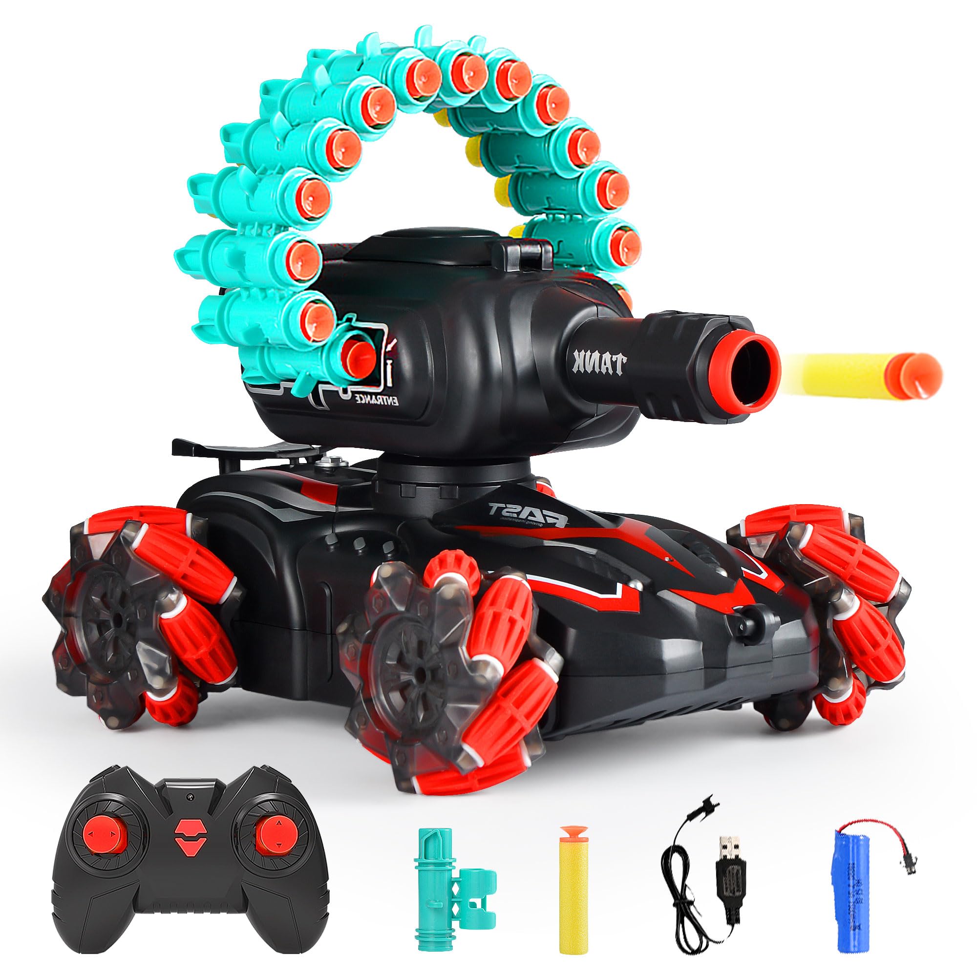 Photo 1 of BOKSIYUR RC Car Shoot Soft Bullet Bullet,Rc Tank That Shoots,Battle ANK with Remote Control Tank That Shoots Foam Darts-Stunts, 16 Foam Darts - Birthday Presents ForKids 7 8 9 10 11 Year Old?red-2.0