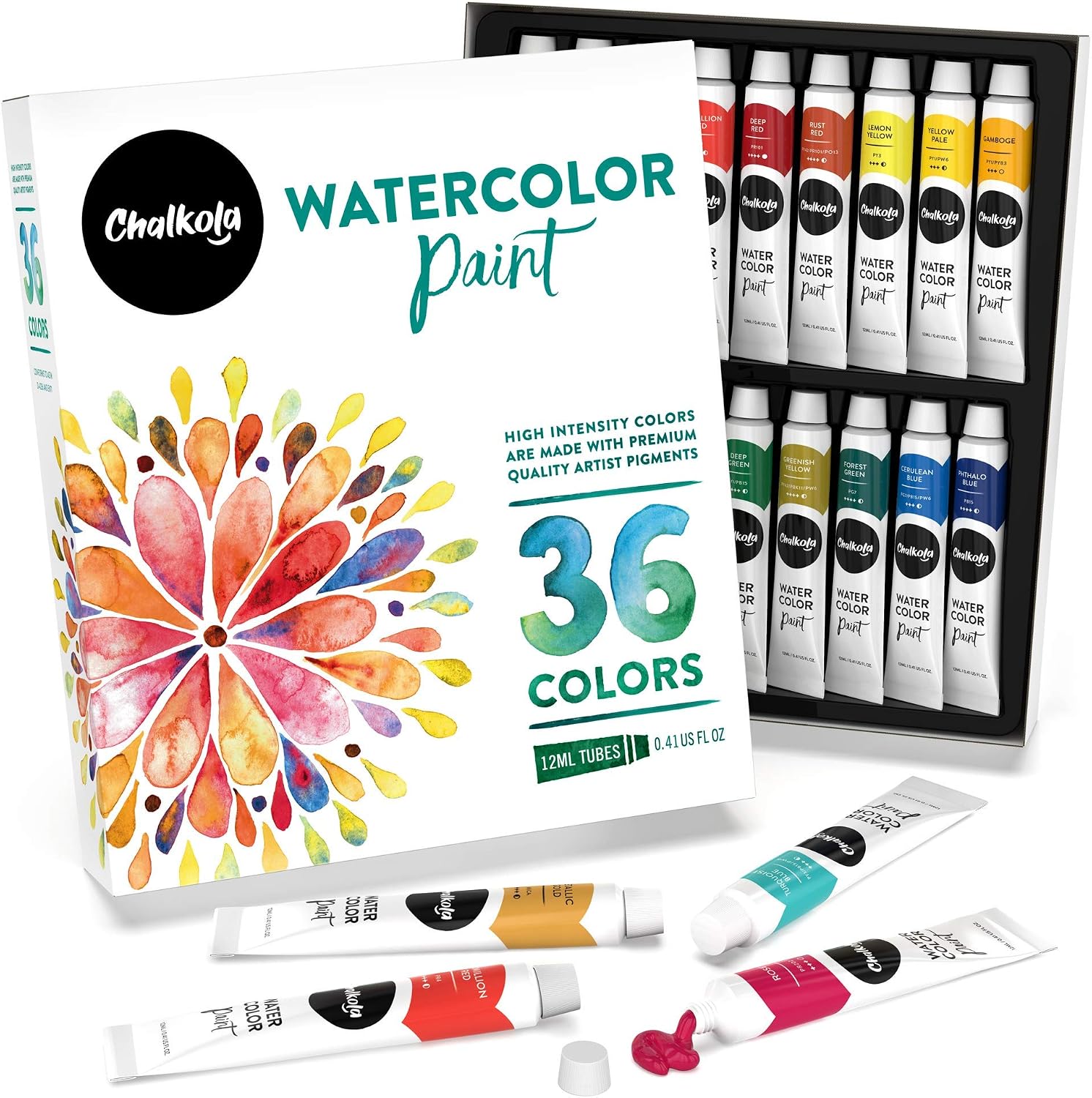Chalkola Watercolour Paint Set for Adults Kids, Beginner & Professional Artists, 36 Watercolour Tubes Set (12ml)