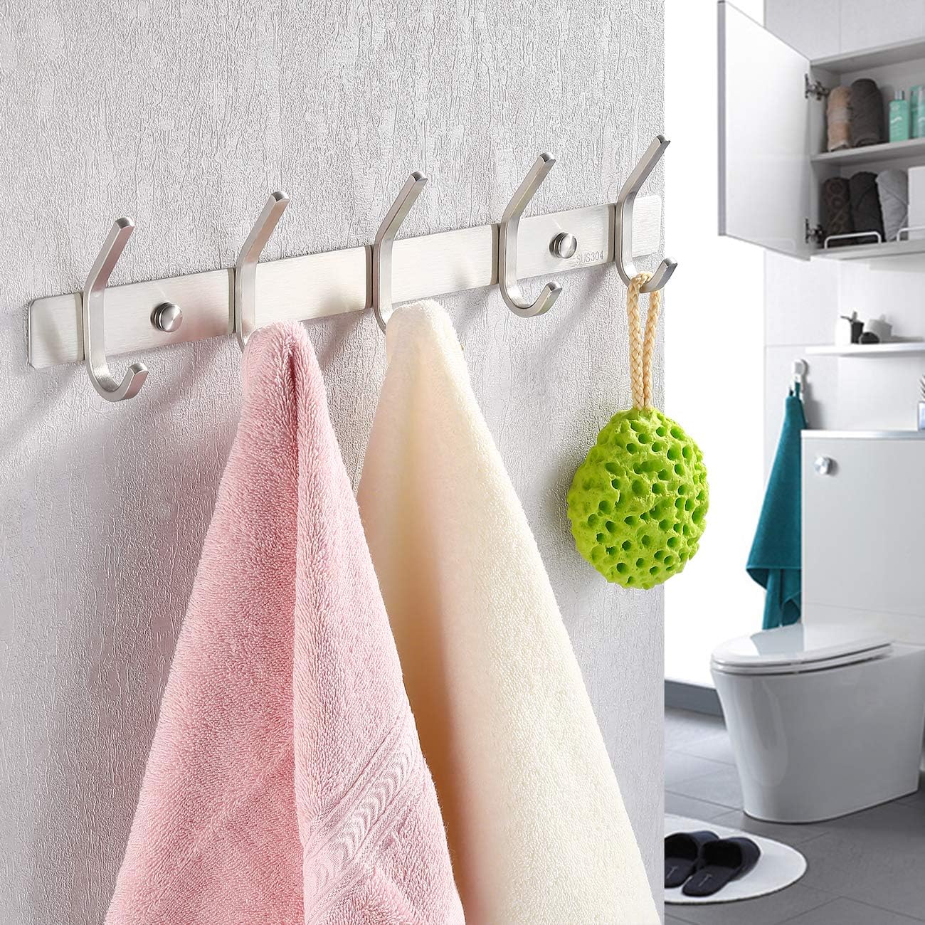 KES Bathroom Towel Rail Rack with 5 Scroll Hooks Wall Mount SUS304