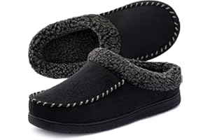 ULTRAIDEAS Men's Warm Fuzzy Moccasin Clog Slipper, Slip on Winter Comfy Indoor/Outdoor House Shoes