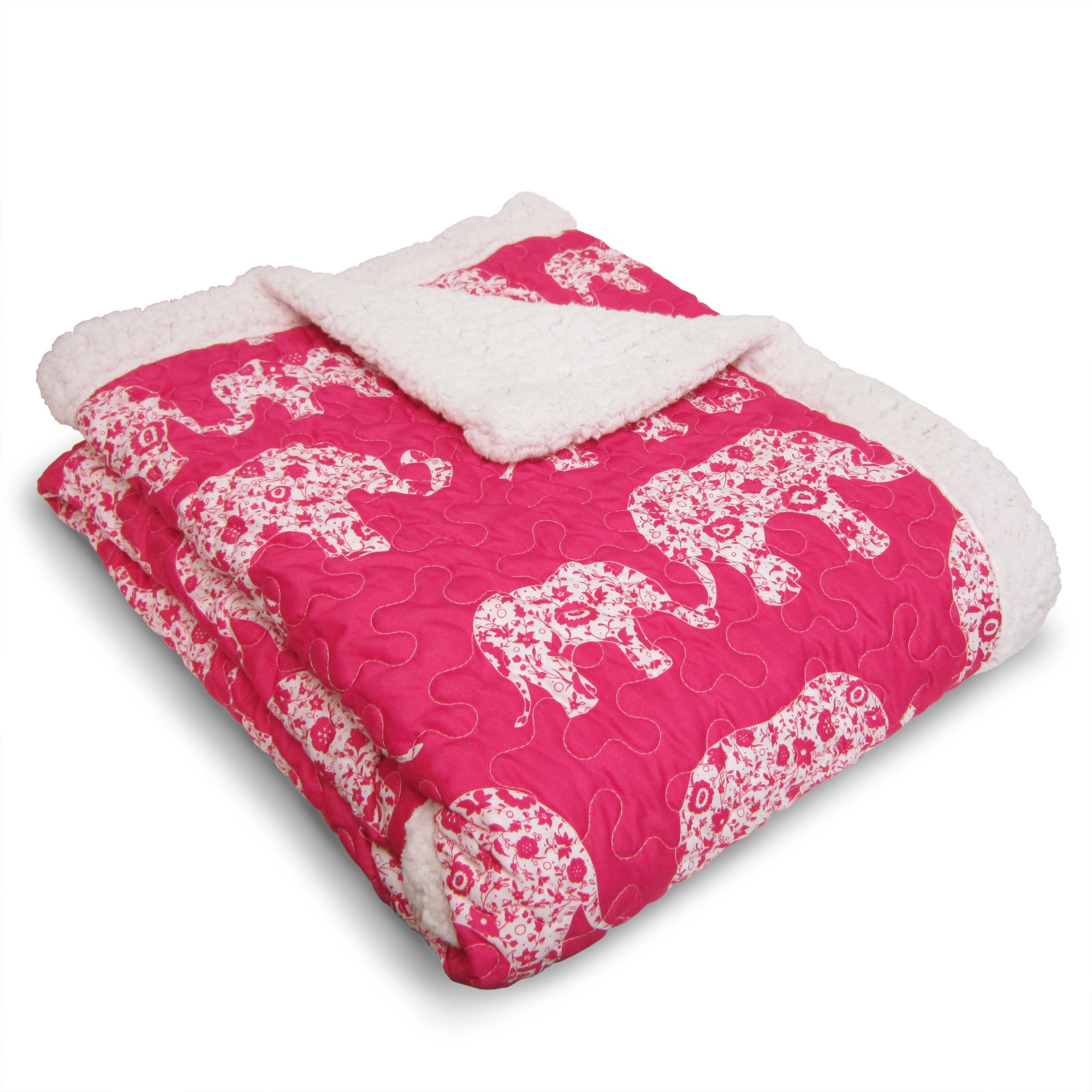 Lush Decor Pink Elephant Parade Throw Fuzzy Reversible Sherpa Blanket