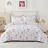 Full Size Comforter Sets for Girls Kids Floral Bedding Set Cute Flower Bed Sets with 2 Pillowcases 3 Pieces in A Bag Children Bedroom Decor Soft Lightweight for All Season Durable Machine Washable