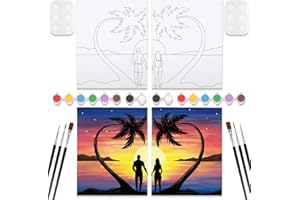 Nuberlic 2 Pack Pre Drawn Canvas for Painting Sip and Paint Kit for Adults Kids Pre-Stretched Canvas Outline for Paint and Sip Kit for Adult's Date Night, Valentine's Day Gift 8x10 Inch
