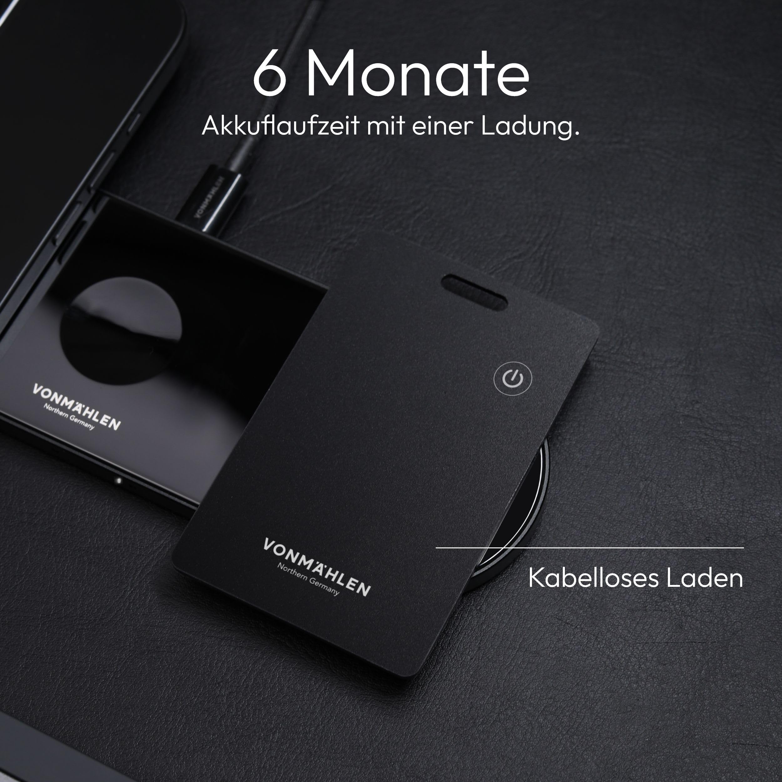 VONMÄHLEN FindMe - Bluetooth Tracker Karte - Ultra-Slim Design, Kabellos Aufladbar, Wasser- und Staubresistent, Kompatibel mit Apple Find My und Wo ist App - Ideal für Brieftaschen und Gepäck - Black 6