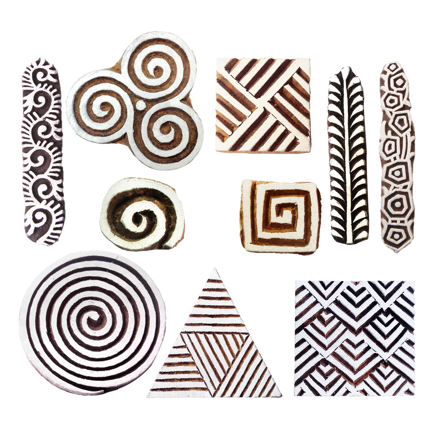 Royal Kraft Wooden Stamps for Block Printing on Saree Border, Textile, Clay, Pottery, Tattoo (Set of 10) MXtag0013