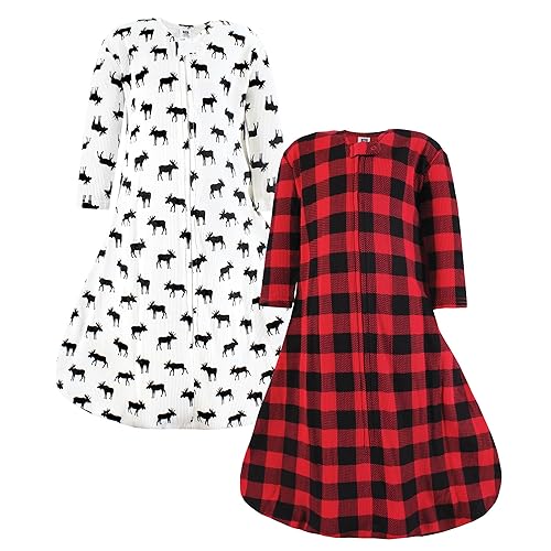 Hudson Baby Infant Boy Thermal Long Sleeve Sleeping Bag 2pk, Buffalo Plaid Moose, 18-24 Months