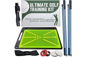SWEPT SUPPLIES 6-in-1 Golf Training Aid w/Divot Board, Golf Grip Trainer, Swing Trainer, Alignment Sticks | Golf Accessories for Men & Women | Hitting Mat Practice Indoor & Outdoor
