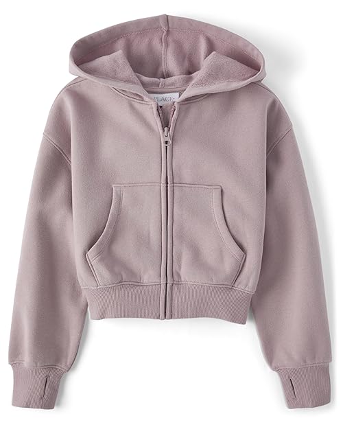 The Children's Place,Girls,Long Sleeve Cropped Hooded Zip Up,Ultra Violet,Small