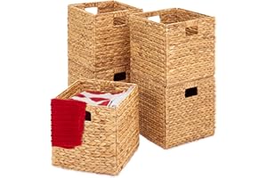 Best Choice Products 10.5x10.5in Pack of 5 Cube Storage Baskets, Water Hyacinth Multipurpose Collapsible Organizers, Handwoven Laundry Totes for Laundry, Living Room, Kids Room & Nursery - Natural