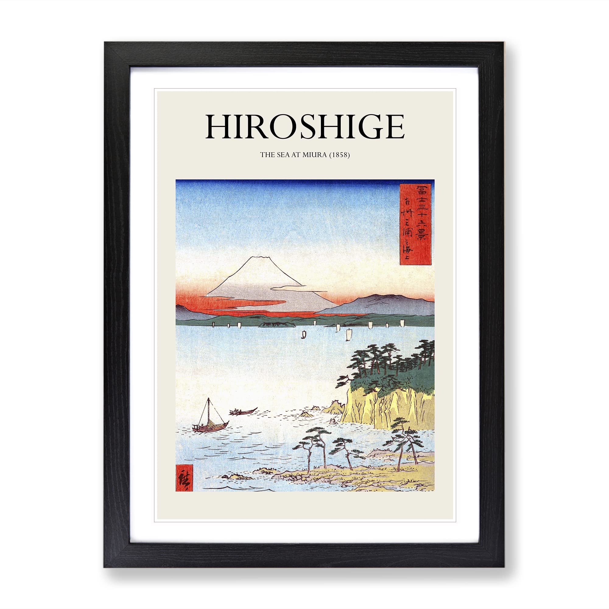 Mt. Fuji From Miura Sagami By Utagawa Hiroshige Exhibition Museum Asian Japanese Framed Wall Art Print, Ready to Hang Picture for Living Room Bedroom Home Office Décor, Black A3 (34 x 46 cm)