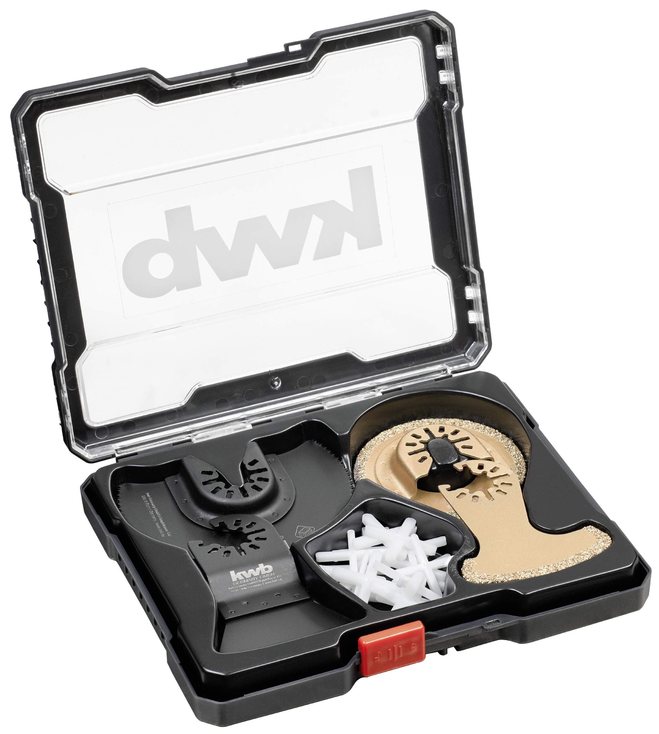 Kwb Multitool Accessories in 22-Piece Set, Saw Blade Ø 87 mm, Finger Shape, HM-Blasted Grout Rasp Semicircular, Scraper Hard, 52 mm Wide Incl. Tile Crosses