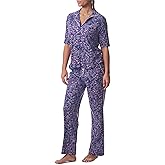Karen Neuburger womens Short-sleeve Notch Collar Top and Pant Pajama Set