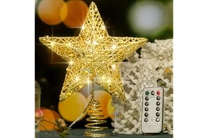 YAUNGEL Christmas Tree Topper, Star Tree Topper with 40 LED and Remote Control Battery Operated Warm Lights Treetop Christmas Decorations Holiday, Indoor Home Decor, 10 Inch Gold