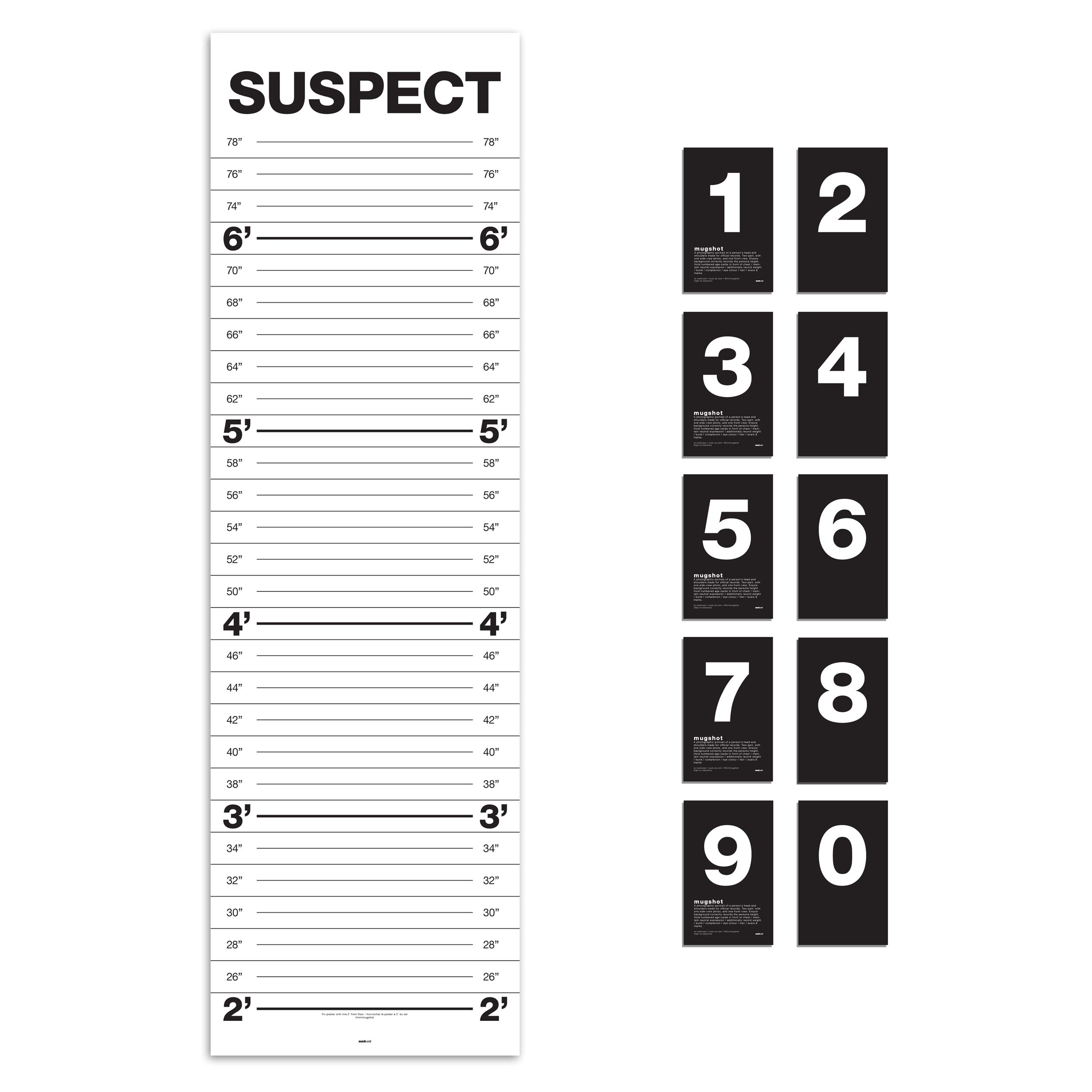 Suck UK Mugshot Height Chart | Mug Shots Board | Height Chart For Kids | Mugshot Props | Funny Kids Wall Charts | Mug Shots Charts For Adults | Party Props | Double Sided Poster With 10 Number Cards
