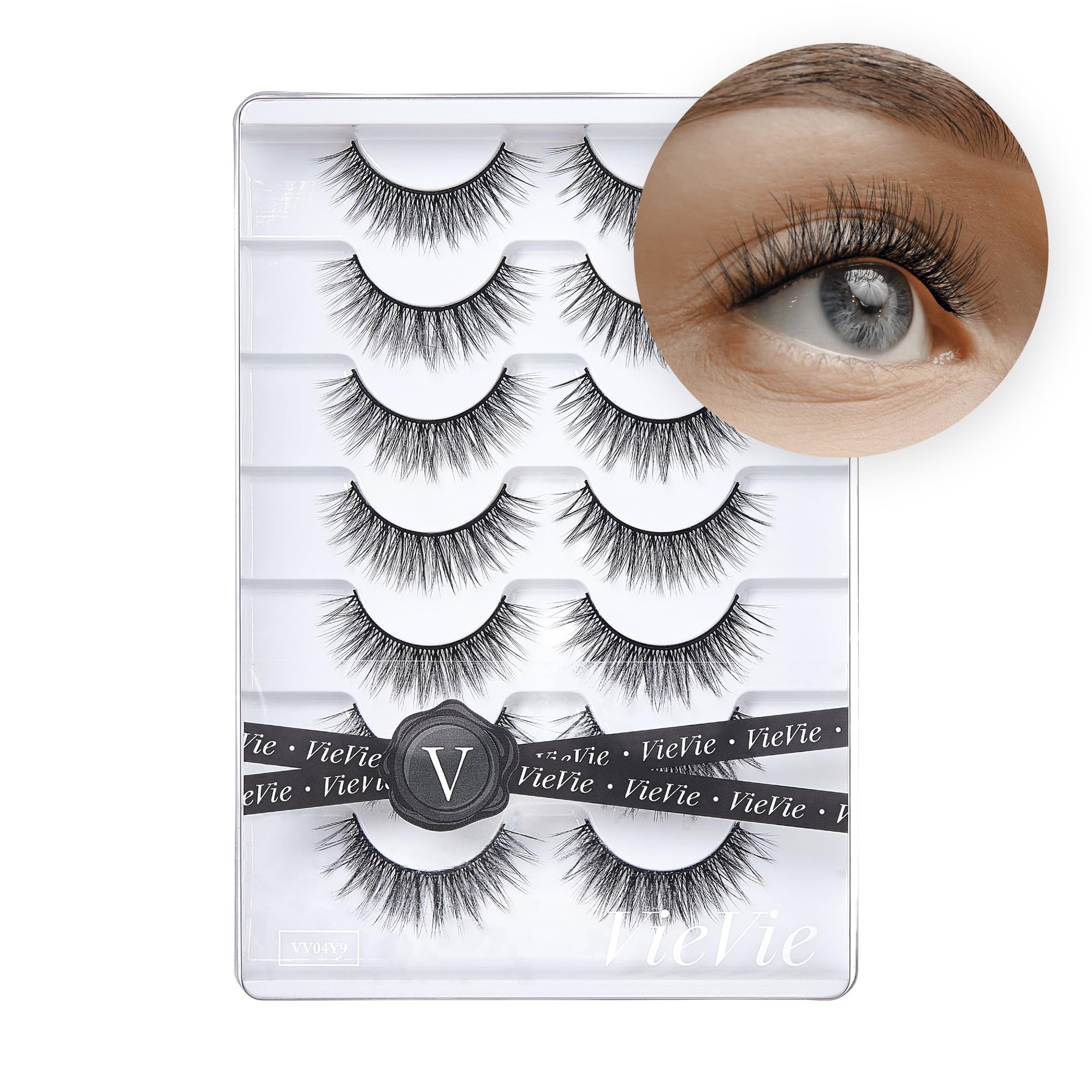 Photo 1 of VieVie False Lashes Strip Fake Eyelashes Natural to Dramatic Look Faux Mink Eye Lash Lightweight Wispies 7 Pairs