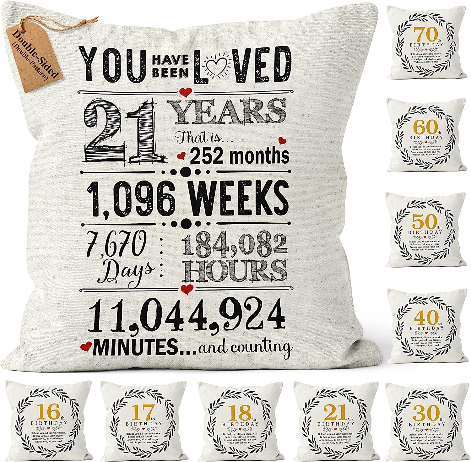 CROWNLY®(Double-Sided) 21st Birthday Gifts for Him Her Cushion Cover 18x18 for Women Friendship Present Sister Brother Gift Idea — image 1