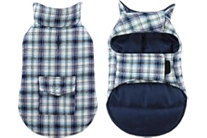 KAMA BRIDAL Plaid Dog Fleece Vest, Reversible Warm Dog Clothes, Winter Dog Coat for Cold Weather, Dog Fleece Jacket with Pockets, Sweaters for Small Medium Large Dogs Christmas Costume