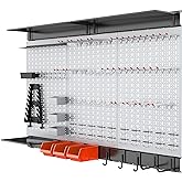 WALMANN 113 PCS Pegboard Wall Tool Organizer Kit with Pegboard Hooks, Grey | Tools Storage Pegboard for Garage, Modular Peg Board, Tools Organizer Board with Hooks, 16x24 in Panels