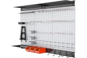 WALMANN 113 PCS Pegboard Wall Tool Organizer Kit with Pegboard Hooks, Bins, Pegboard Tools Storage System for Garage, Modular Peg Board, Tools Organizer Board with Hooks(Grey)