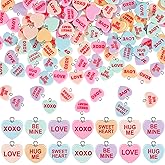 Crowye 150 Pcs Valentines Heart Charms Conversation Candy Resin Charms Conversation Heart Beads Flat Love Pendant for Jewelry Making DIY Necklace Earring Bracelet Keychains