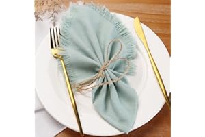 Dololoo Handmade Cloth Napkins with Fringe, 18 x 18 Inches 100% Cotton Lightweight Napkins, Set of 4 Rustic Fringe Washable Dinner Napkins for Wedding, Christmas, Party and Dinner - Sage Green