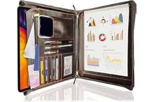 Supreme Business Portfolio by Rustic Town | Professional Organizer for Men & Women | Durable Leather Padfolio | Easy to Carry with A Zippered Closure | Many Slots, Compartments & Holders