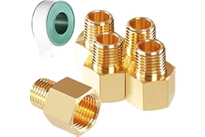 Msaeiqun 5PCS 1/2 Inch Female Pipe x 3/8 Inch Male Pipe Solid Brass Threaded Straight Pipe Reducing Hex Nipple Fittings Extension Connector Adapter Coupling for Pipe Line/Oil/Gas