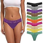 Umiehary 10 Pieces T Back Low Waist See Through V Shape Panties Underwear Lace Cotton Thongs XSmall-4XLarge