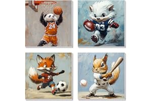 AILIBUT 4 Pack Paint by Numbers Kit for Kids, Animals Color by Number Painting Kits for Kids Ages 8-12 Sports Paint by Numbers with Framed Canvas Children DIY Paints by Number Kits for Beginners 8x8 Inch