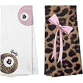 GTYNU Funky Cheetah and Pink Y2K Lucky 8 Ball Coquette Bow Kitchen Towels Set of 2,Trendy Leopard Star Kitchen Decor Dish Tea Towels,Retro Y2K Aesthetic Bathroom Decor Hand Towels,16x24 Inch
