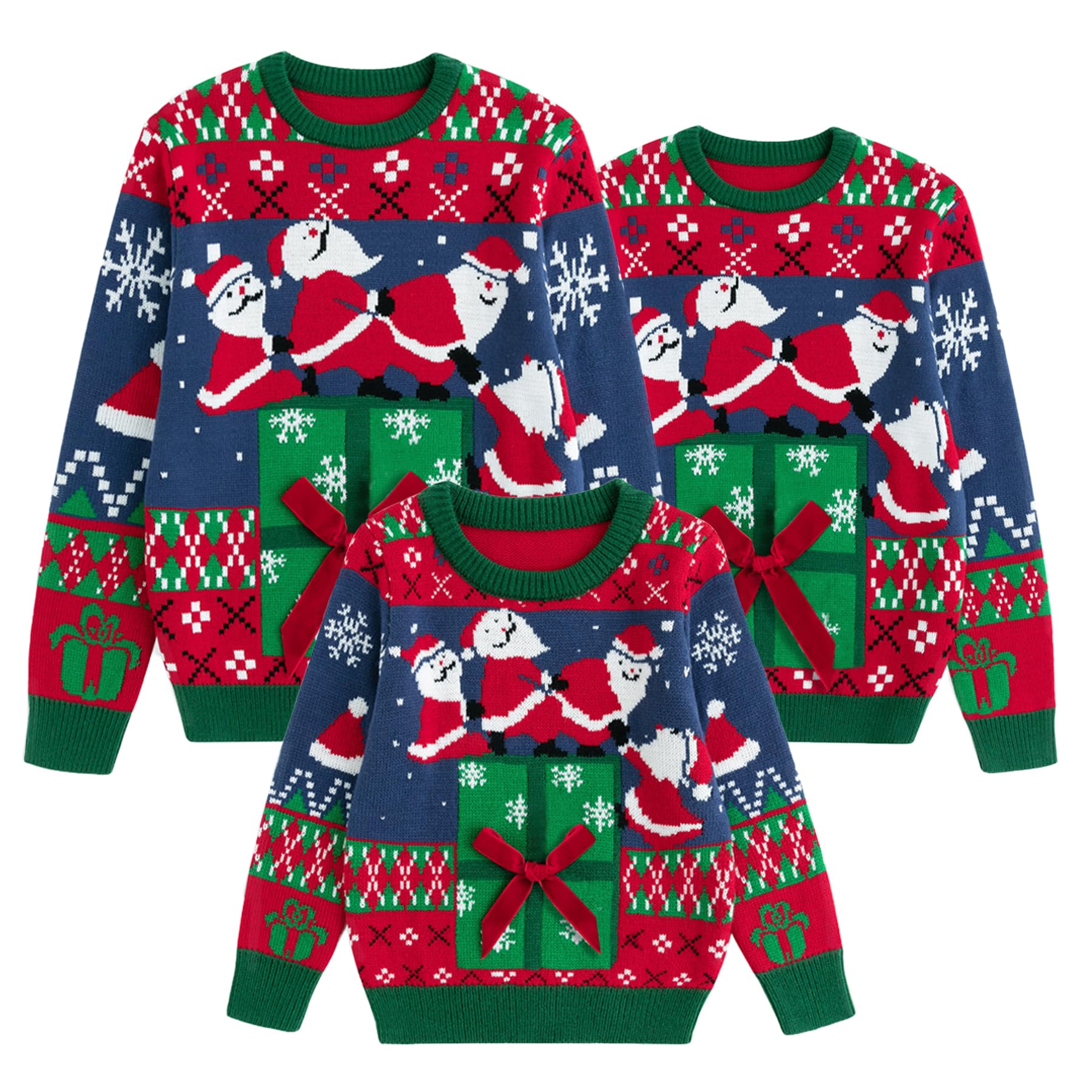 Photo 1 of ** KIDS SWEATER ONLY**
Simplee kids Ugly Christmas Sweaters 3D Christmas Bow Matching Family Outfits A-red 3T