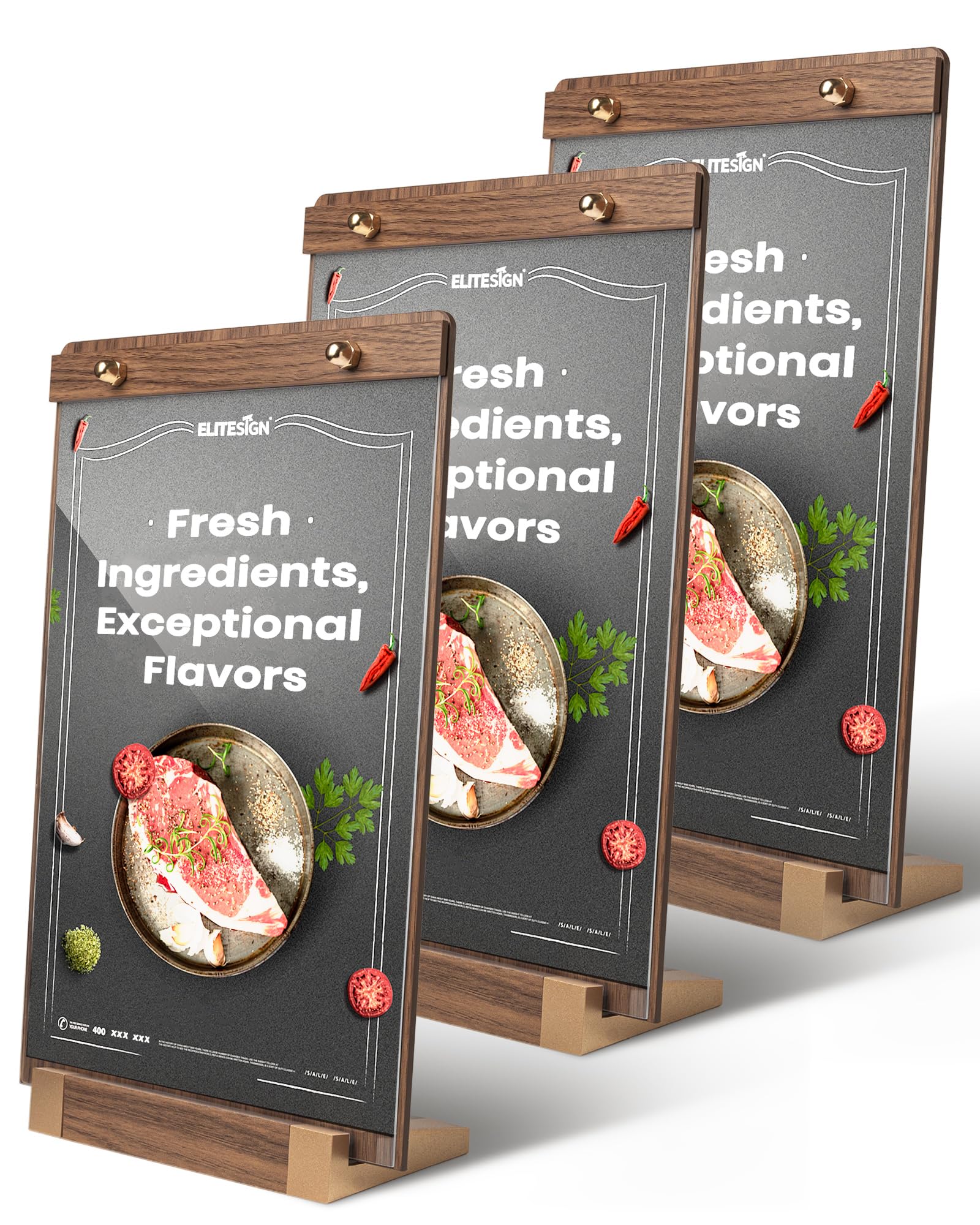 Photo 1 of 3Pack Acrylic Sign Holders 8.5 x 11 with Walnut Wood Base, Tabletop Clear Commercial Display Stand for Menu, Poster, Flyer, Table Paper Frame for Restaurant/Office/Coffee Shop Store Bar/Wedding/Hotel