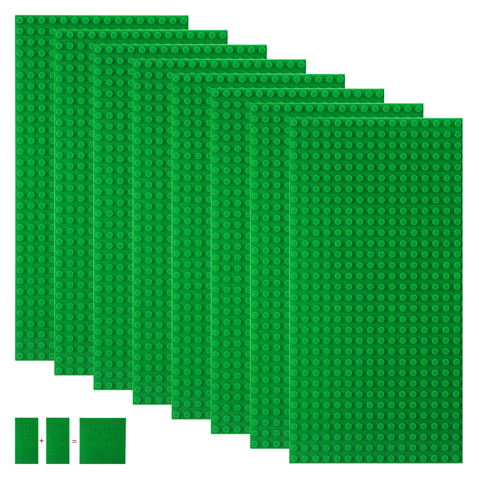 shineFinder 8 base Plates Compatible with Lego, Baseplate 5"x10" with 16 x 32 stud board (Green)