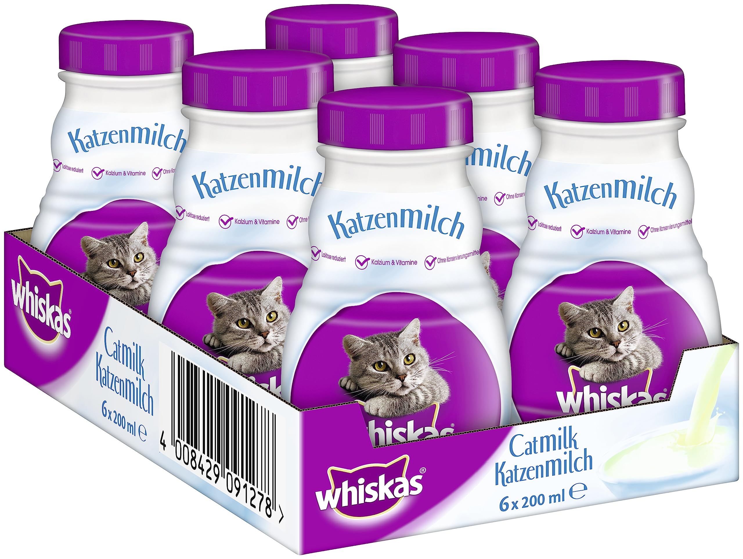 whiskas Cat Milk for Cats from 6 weeks - Delicious Snack for a Happy Cat - Lactose-free and Easily Digestible - Different Sizes