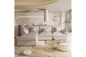 WJSHOME Cloud Couch Modular Sectional Sofa,119.29" L Shaped Couch, Oversized Down Filled Convertible Wide Seater,3 Seater with 1 Ottoman for Living Room Set, Covers Washable&Replaceable,Khaki