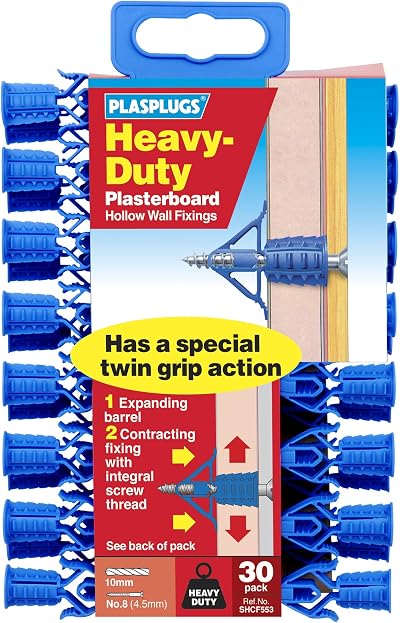 Plasplugs SHCF553 Heavy Duty Plasterboard Fixings 30 Pack 10mm Drill Size