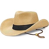 Straw Cowboy Hat for Men Women Western Cowgirl Hats with Shapeable Wide Brim for Beach Sun Summer
